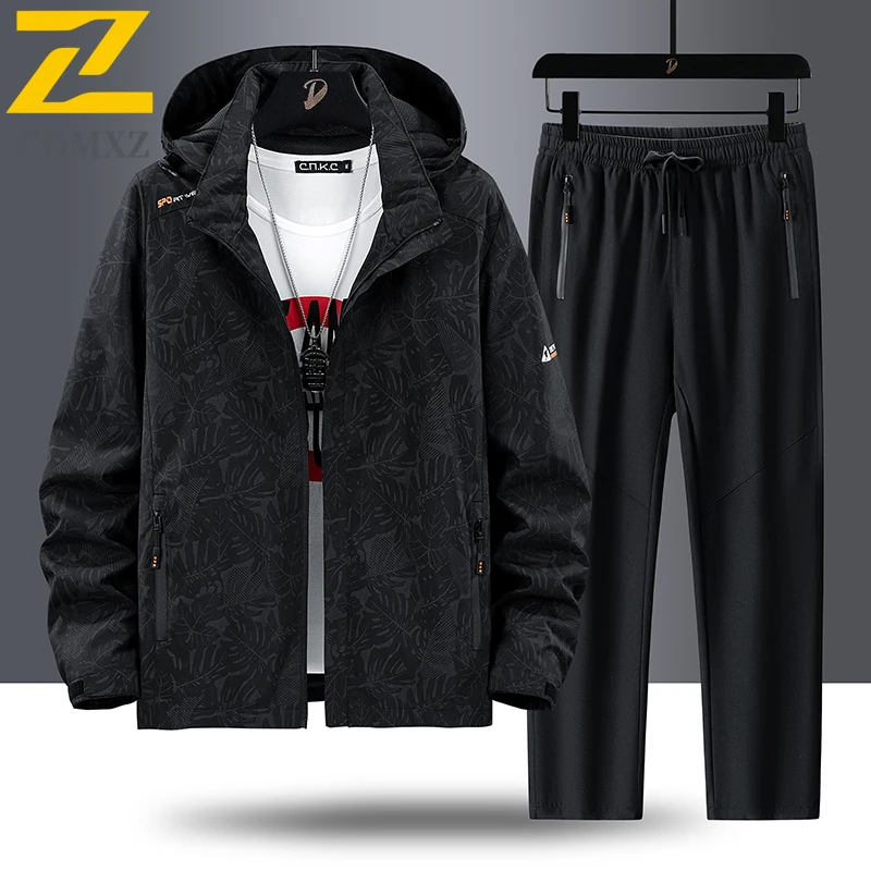 Autumn Men Sets Travel Tracksuit Two Piece Camouflage Waterproof Jacket+trousers Jogging Sportswear Sets Men's Hiking Clothing