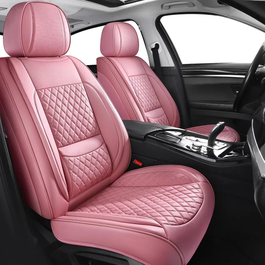

Pink 2PCS Full Coverage Front Seat Covers for Cars SUV Pickup Trucks Leather Automotive Seat Cover Protector with HighQuality M