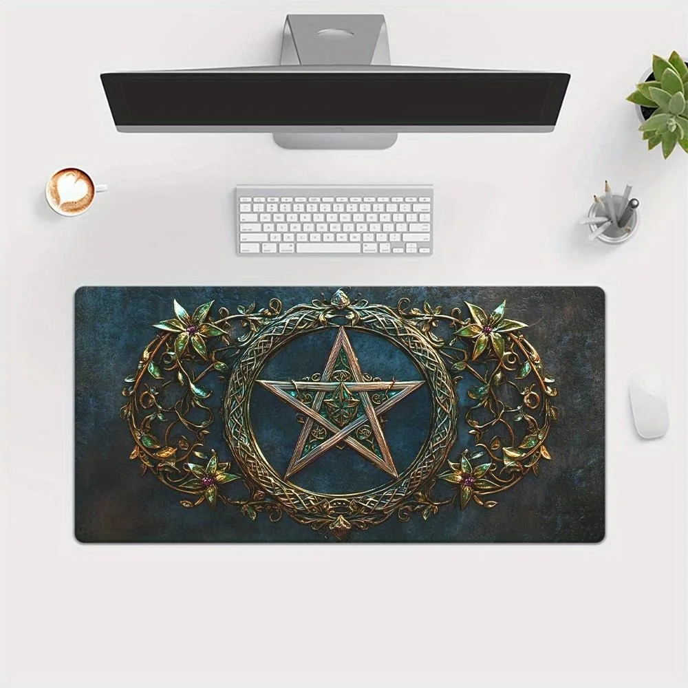 Tapis de souris gamer au design esthétique magique avec symbole totem pentagramme rétro, avec base antidérapante et décoration.