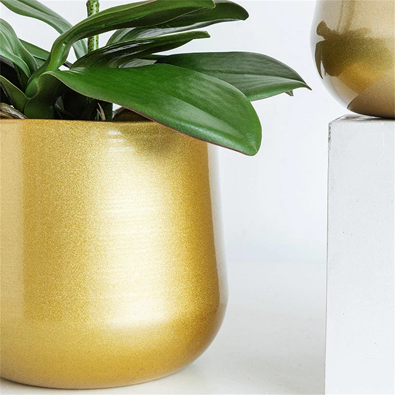 Gold Pot for Houseplants Golden Pot for Plants with Drainage Holes for Indoor Garden Patios