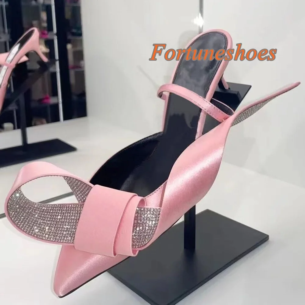 Pointed Toe Shallow Slip On Slippers Patchwork Butterfly Knot Stiletto Heel Pumps 2025 New Arrivals Fashion Sexy Party Slippers