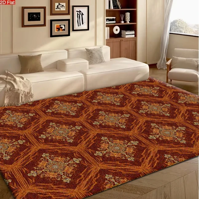 Antique Ornate Lattice Pattern Carpet Flooring Retro Red Brown Home Decor Area Rug for Room