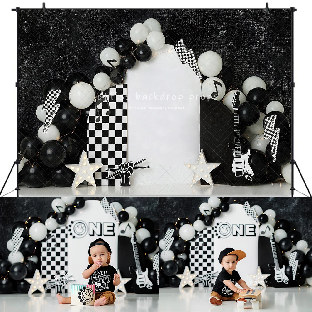 Rock Balloons Arch Backdrops Kids Boy Photography Child Birthday Cake Smash Photocall Backgrounds