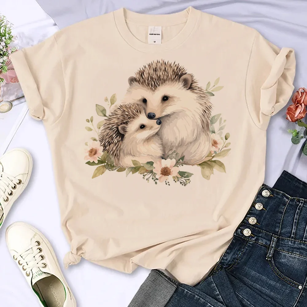 

Женская летняя футболка с принтом ежа, в японском стиле Харадзюку, с коротким рукавом, повседневная, эстетичная одежда
