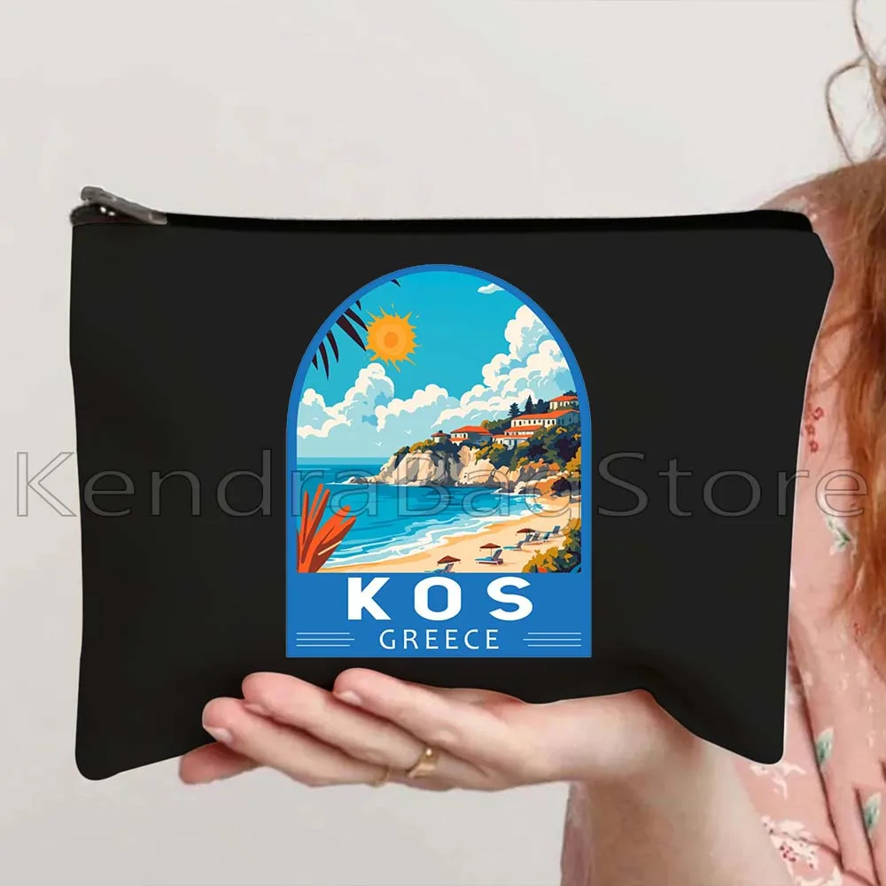 Kreta Kos Corfu Santorini Athen Griechenland Dublin Frankreich Edinburgh Sydney Reiseemblem Leinwand Kosmetik Make-up Karte Tasche Hülle Beutel