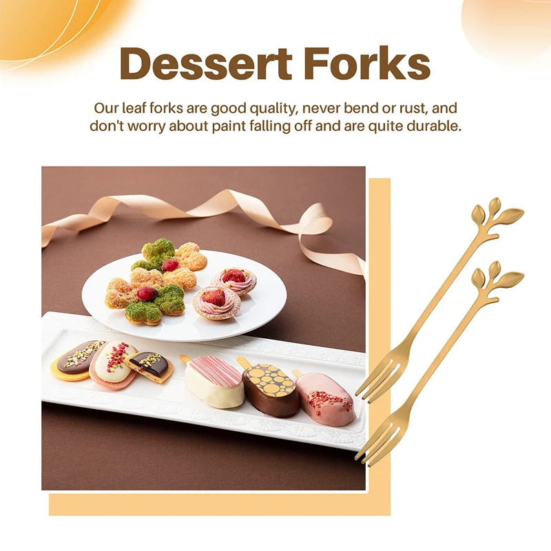 Dessert Forks 10 Pcs Stainless Steel Leaf Cake Fruit Forks Set Tasting Dessert Forks Kitchen Accessory Wedding Golden