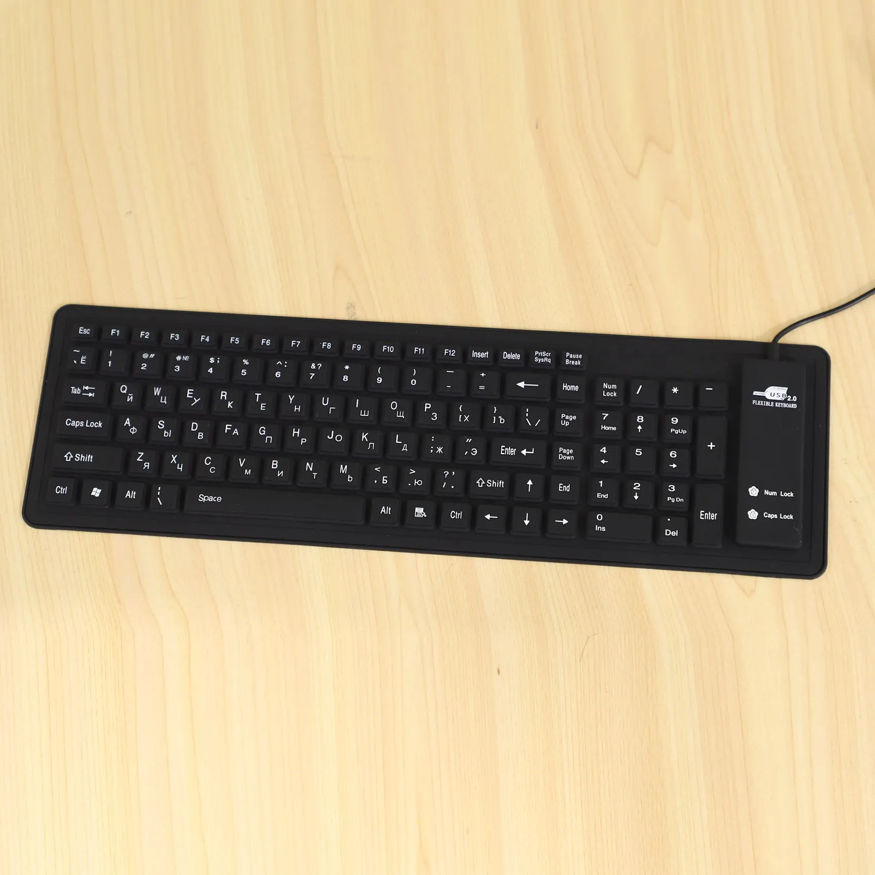 Teclado de Silicone com Layout Russo, 103 Teclas, Interface USB, Flexível, Dobrável, Com Fio, PC, Desktop, Laptop