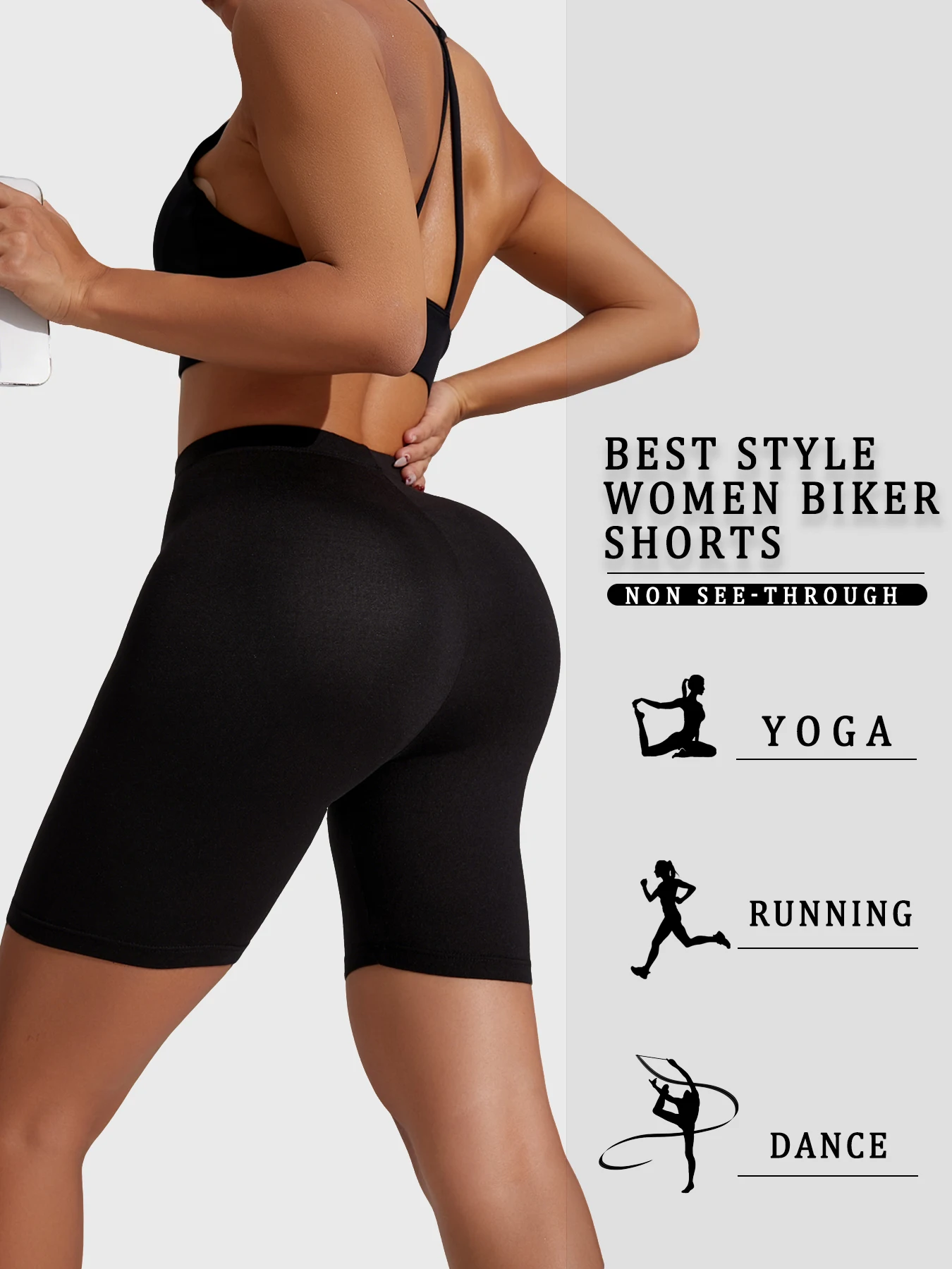 Pantaloncini da motociclista super morbidi da donna ad alta elasticità, non trasparenti, allenamento, corsa, yoga, atletico, 6 pollici, con cucitura push up, palestra, fitness