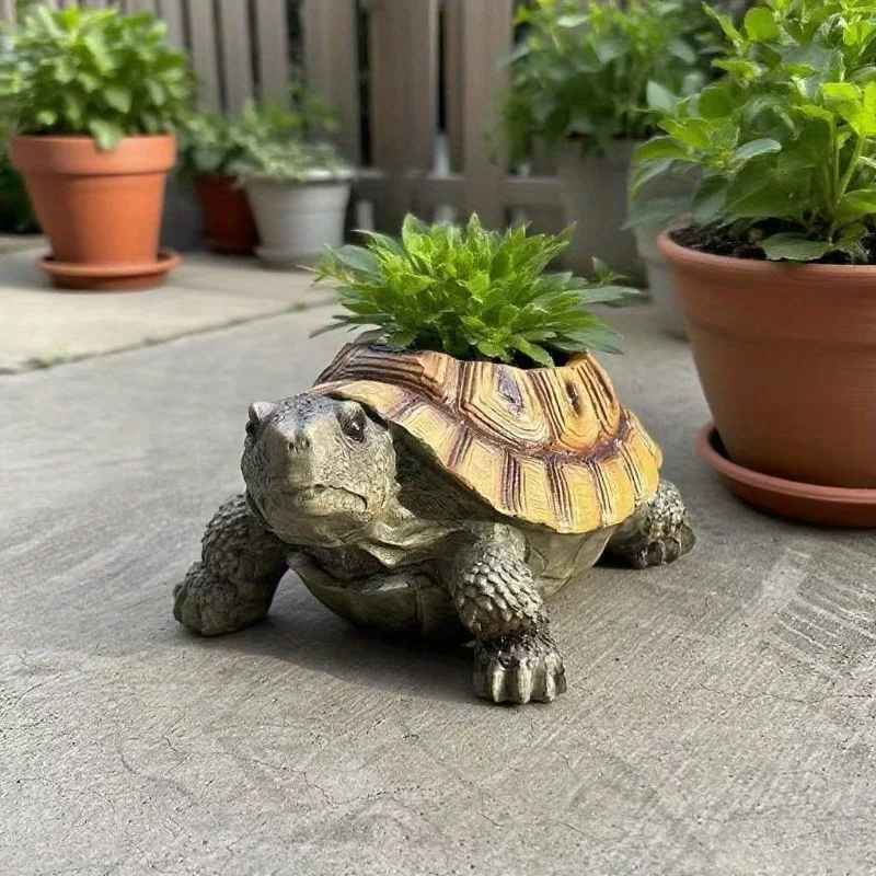 Realistic Turtle Shape Succulent Planter with Drainage Hole Durable Resin Vintage Flower Pot for Plant Lovers Home Garden Decor