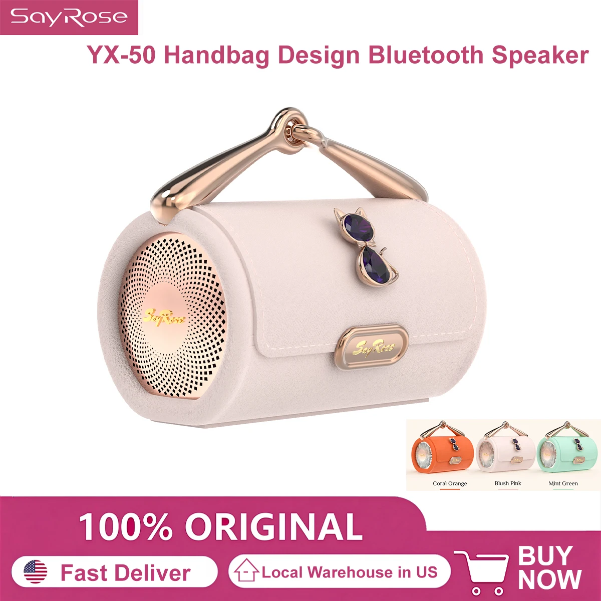 SayRose YX-50 Handbag Bluetooth Speaker Portable Wireless Speaker Dual 52mm Speakers 95dB SNR Long Playtime Chic Leather Macaron Style Speaker for Home Office Camping Gifts for Women Birthday