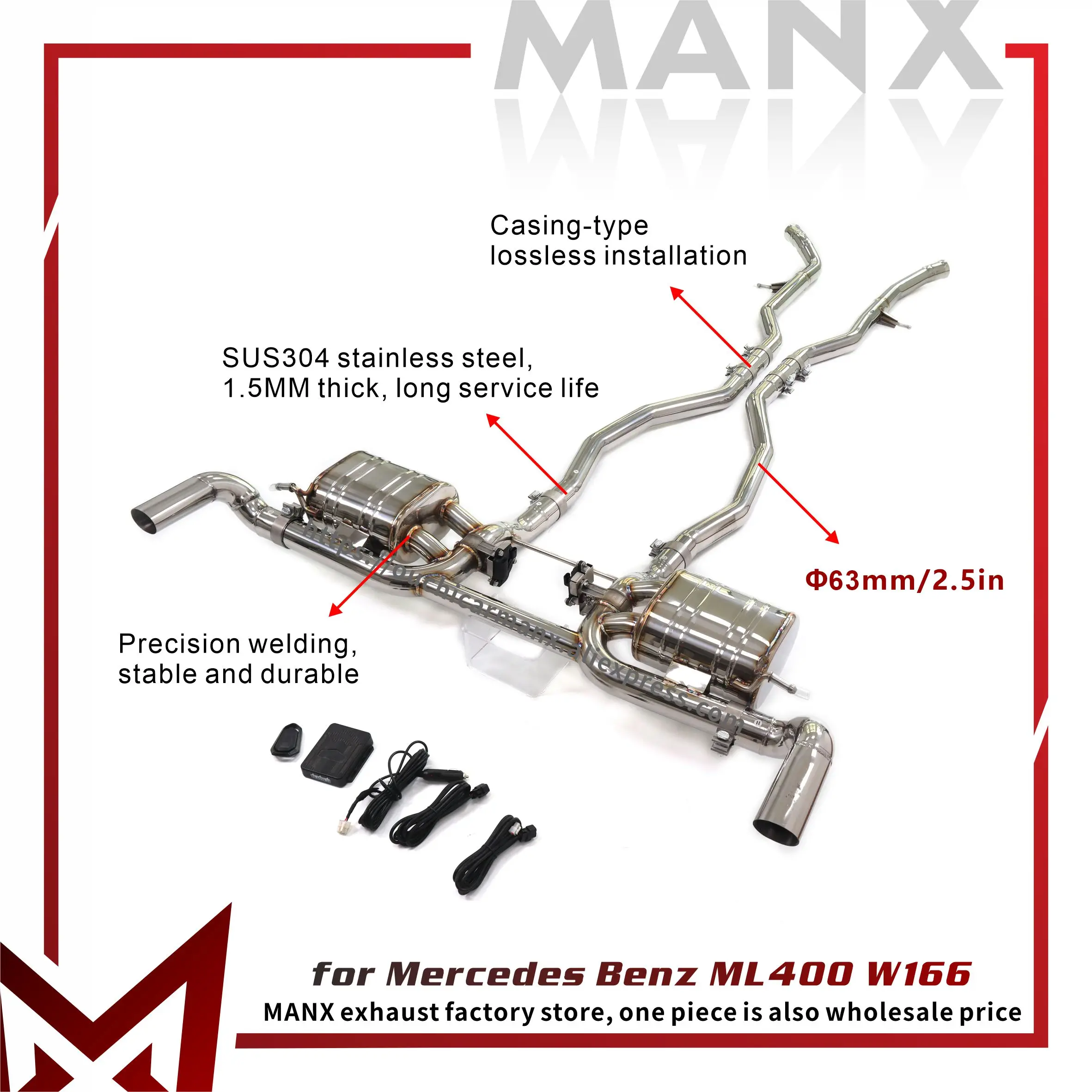 

MANX Exhaust system for Mercedes Benz ML400 W166 SUS304 Catback Support customization Electronic valve