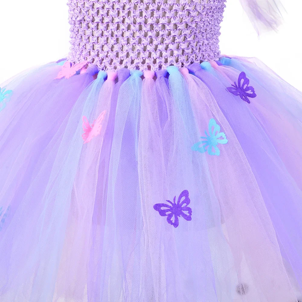 Fancy Girls Purple Butterfly Mesh Tutu Dresses Princess Tulle Dress Carnival Halloween Fairy Dress Up Costume for Kids 2-10T