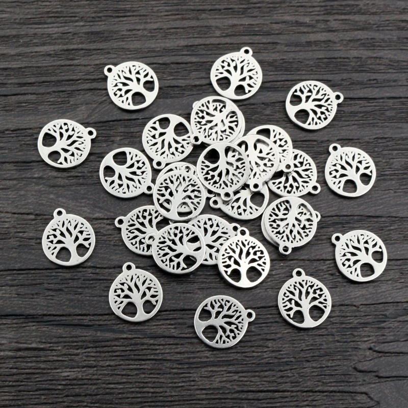 30 sztuk 10x8.5mm nie znikną 316 ze stali nierdzewnej drzewo życia śliczne Charms wisiorek dla DIY naszyjnik bransoletka craft biżuteria dokonywanie ustalenia