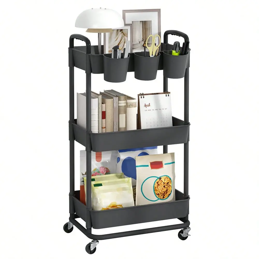 

3 4 Layers Removable Storage Cart With Wheels, With Extra Hanging Cup Handles For Store Small Parts, Can Be Used In Living Room