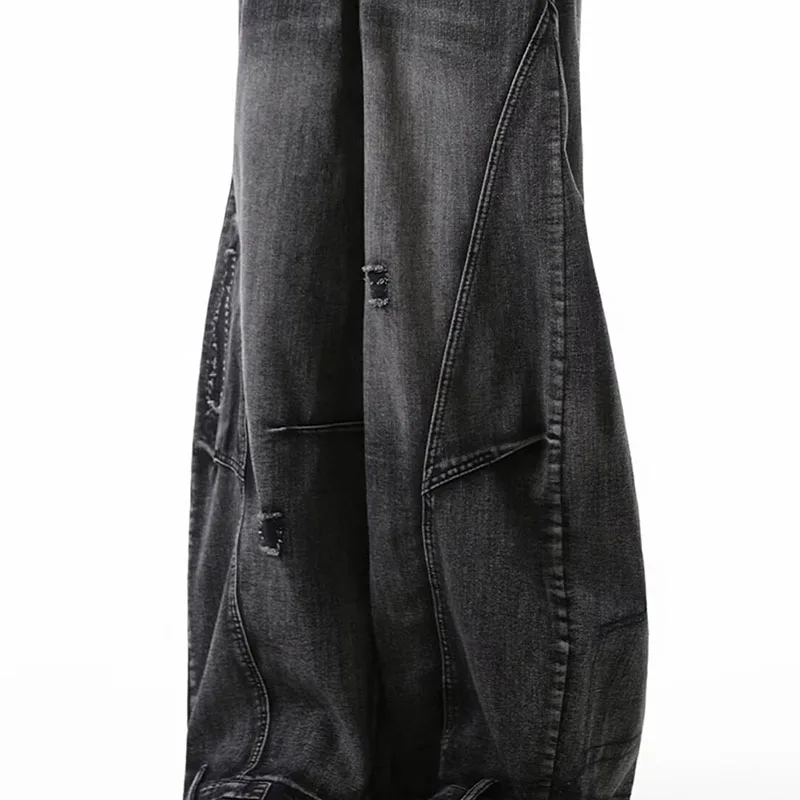 الكورية الرجعية زائد حجم ممزق الجينز الرجال واسعة الساق السراويل المنحنية المألوف عارضة فضفاض مستقيم الساق السراويل