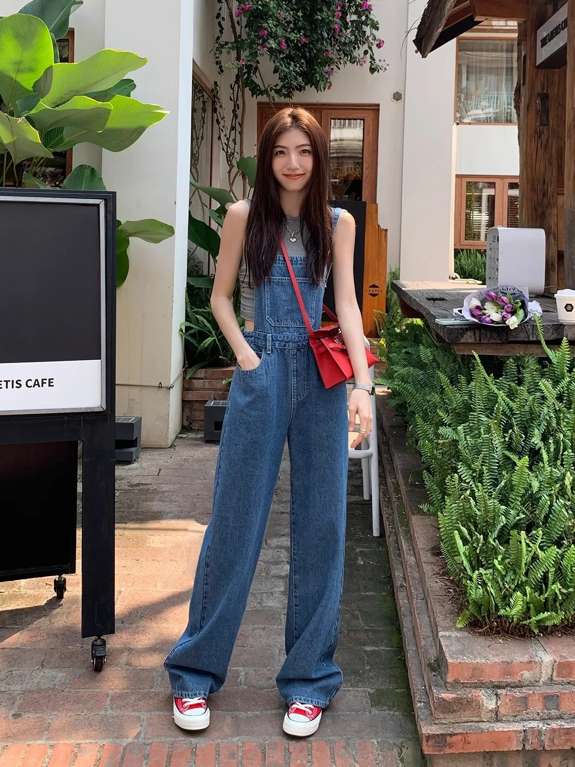

High Waist Wide Leg Denim Overalls Women's Casual Sle Spring New Korean Faion Loose Fit Slimming Straight Jeans
