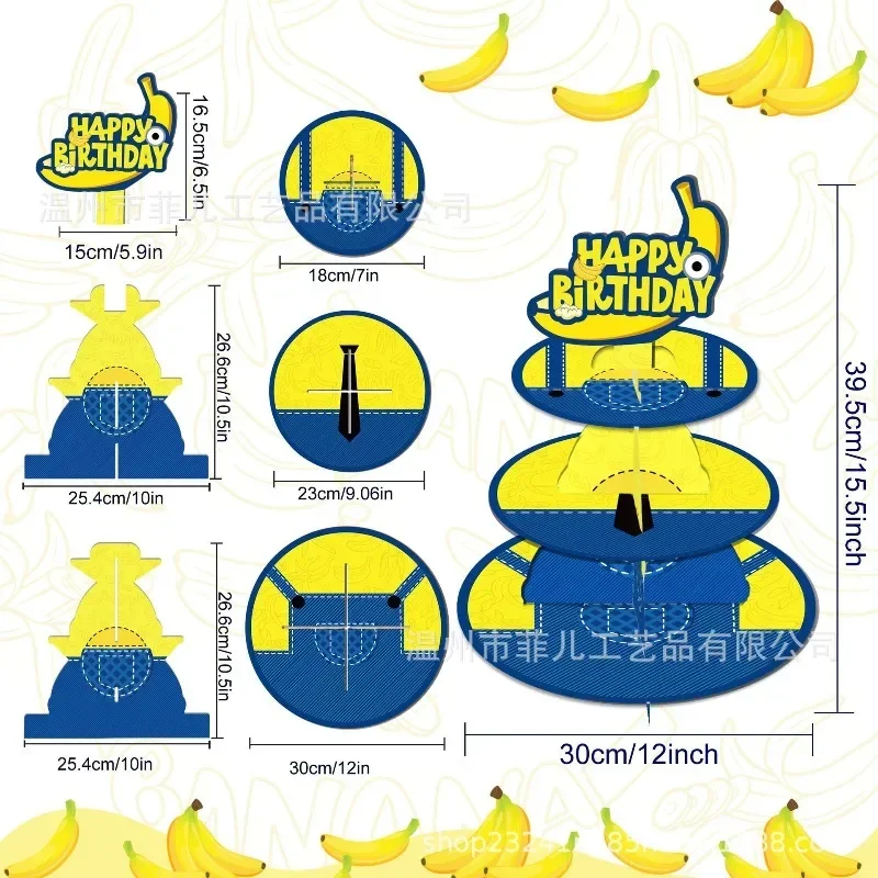 Minioned Hot New Cute Cartoon Cake Stand Happy Birthday Cake Stand Birthday Party Disposable Three Layer Cake Stand Gifts