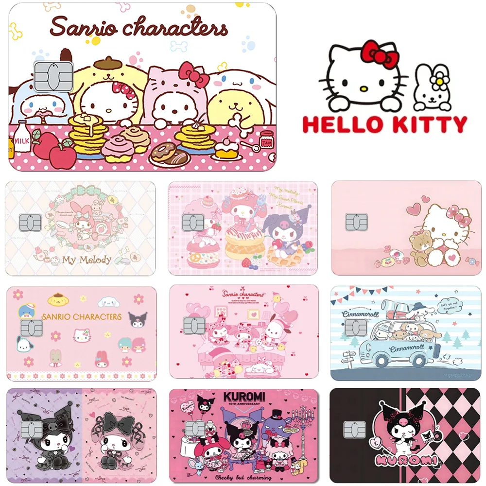 Saniro Hello Kitty PVC Film Skin Stickers Cute Cartoon Melody Kuromi Decorative Protection Decal for Credit Debit Bank Card