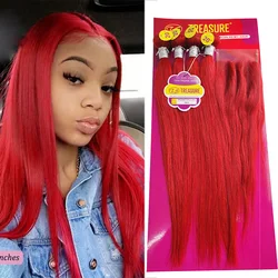 Red Straight Bundles With Closure 4*4 With Baby Hair Transparent Lace Brazilian Human Hair Weave 4 Bundles With Lace Closure