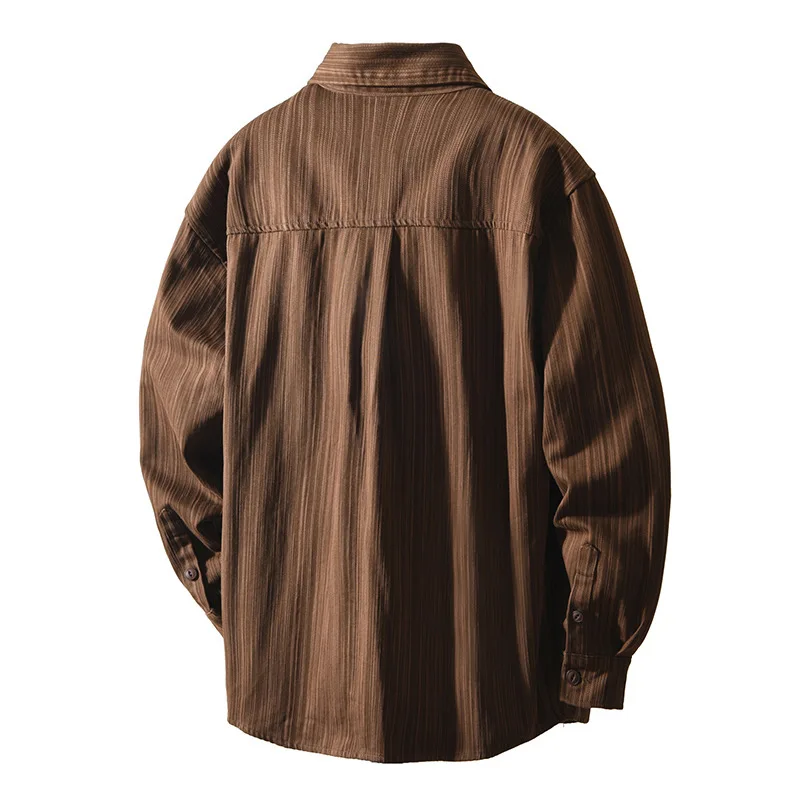 سترة مخططة مصبوغة بغزل ثقيل الوزن للرجال - قمصان عمال كلاسيكية مستوحاة من اليابانية طراز 2025 خريف أمريكي عتيق 4XL #3