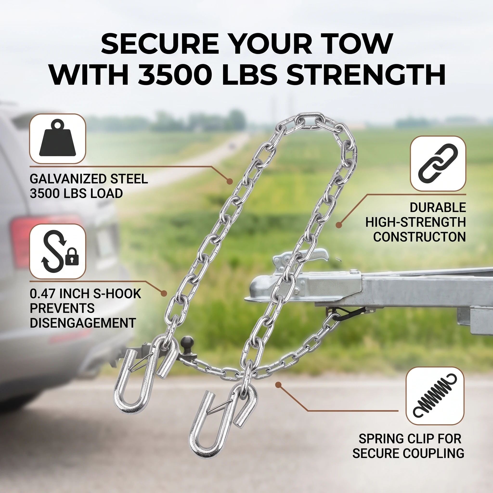 Towing Wire Ropes Safety Chains Hook Trailer Safety Chain 3500lbs Towing Wire Ropes with Double Spring Clip Hooks for Trailer RV