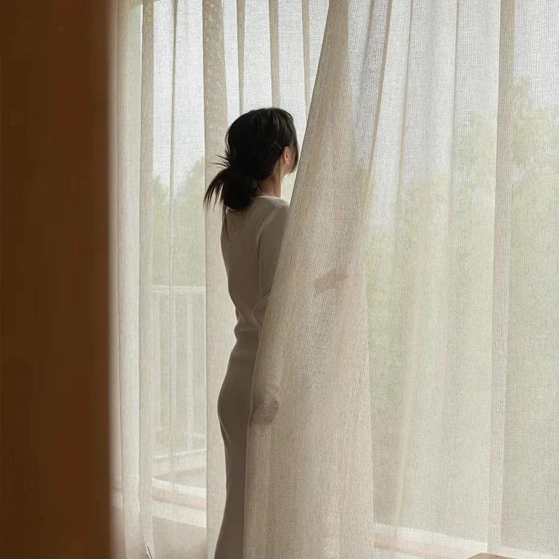 Cream Cross Vertical Linen Yarn Window Screen Curtains Customized American French Japanese Antique for Home Bedroom Decor