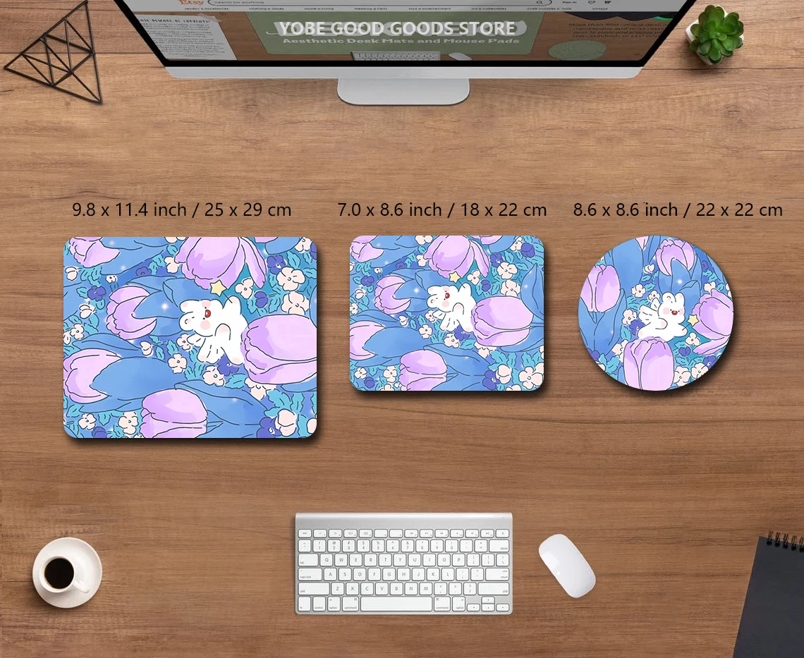 Kawaii Mouse Pad 900x400 Light Purple Tulip Cute Rabit Flower Desk Mat For Laptop Custom Pc Gamer Computer Gaming Mousepad Blue