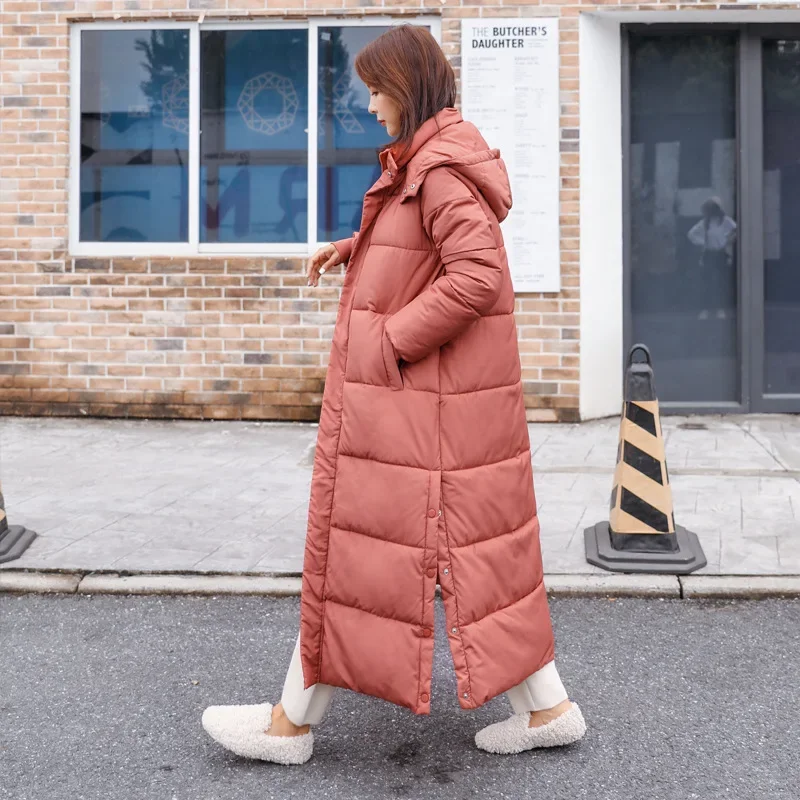 Winter Coat Women Super Long Parkas Hooded Thick Long Sleeve Puffer Jacket Padded Coat Loose Maxi Cotton Warm Coats Outerwear