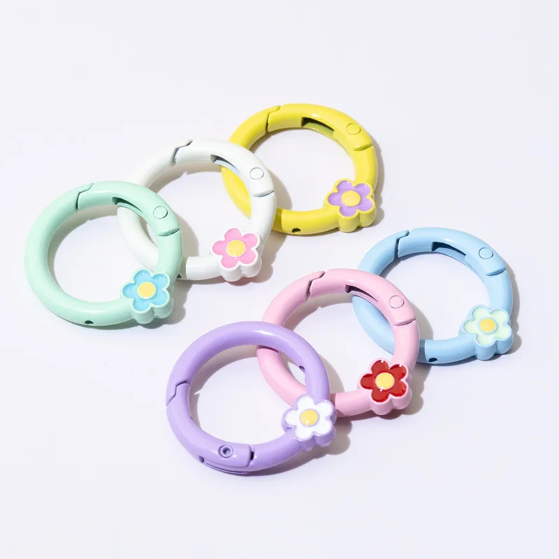 10pcs Baking Paint Pop Color Spring Buckle Round Open Ring Flower Spring Ring Key Chain DIY Accessories Alloy Connection Ring