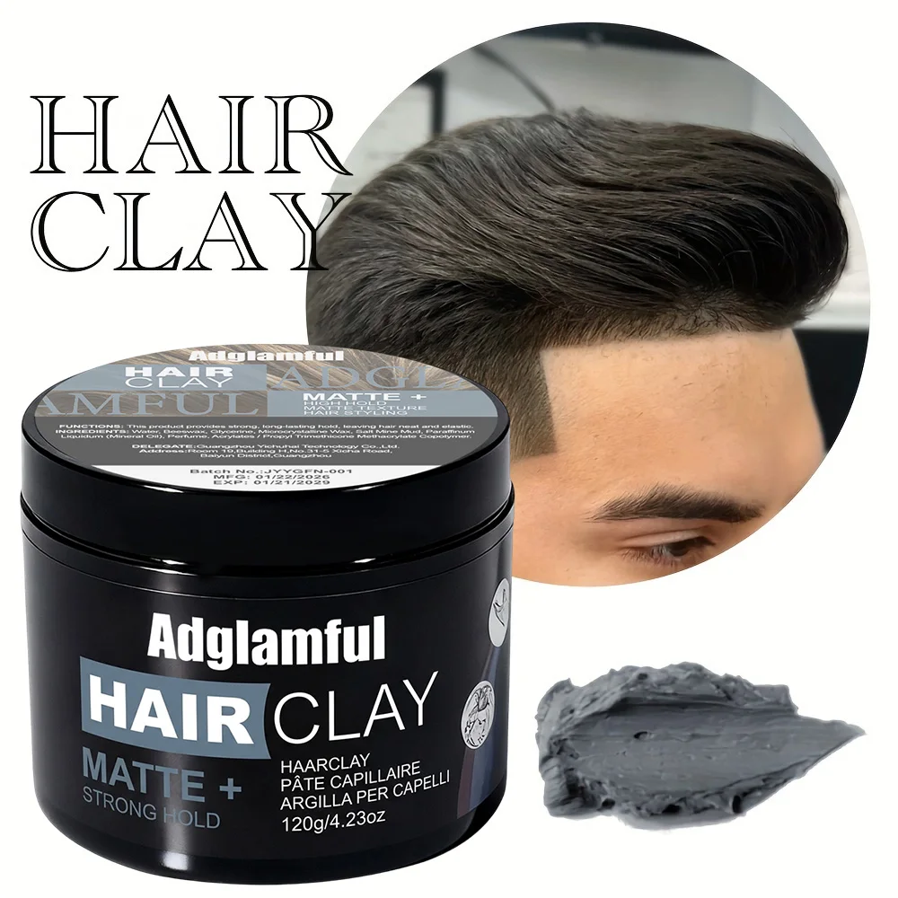 Adglamful Matte Hair Clay 120g -Cologne, Strong Hold, Lightweight, Non-Greasy, Reusable, Natural Look for Men
