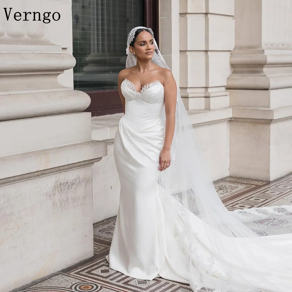 

Verngo Sweetheart Mermaid Wedding Dress Simple Classy Bridal Gowns Women Modern Sweap Train Prom Bride Dresses Customized