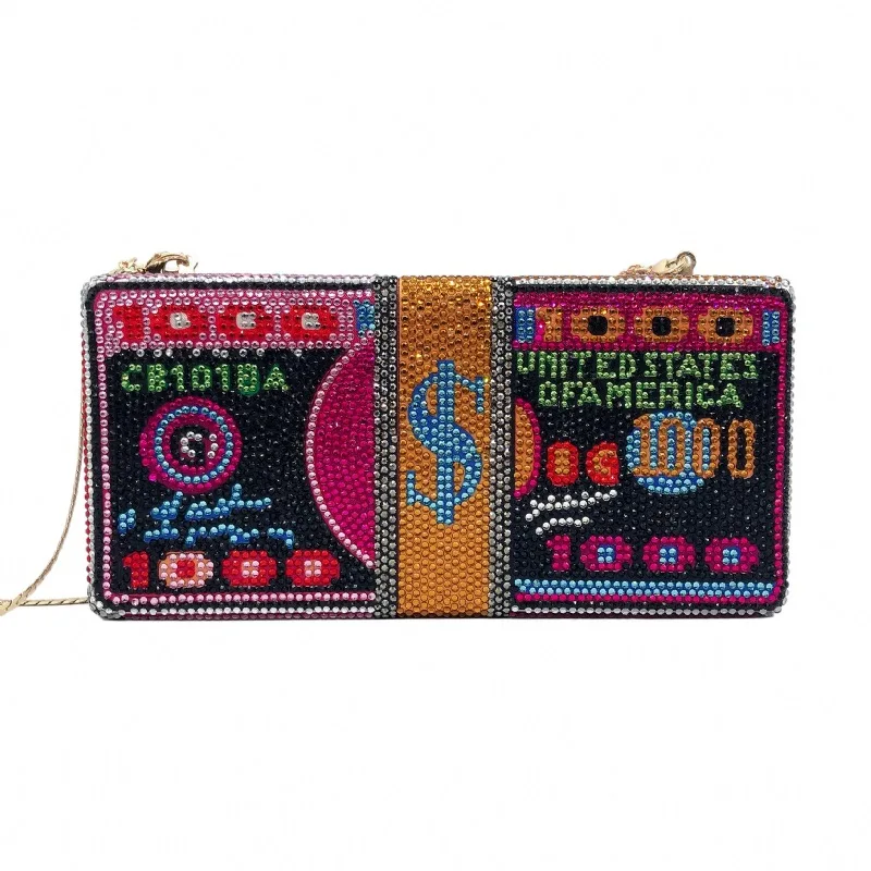 2026The Diamond Dinner Bag Is Like A Bundle Of US Dollars Hot Diamonds Women's Bags Gold Yuan Banquets Square Hand Dollars Bags