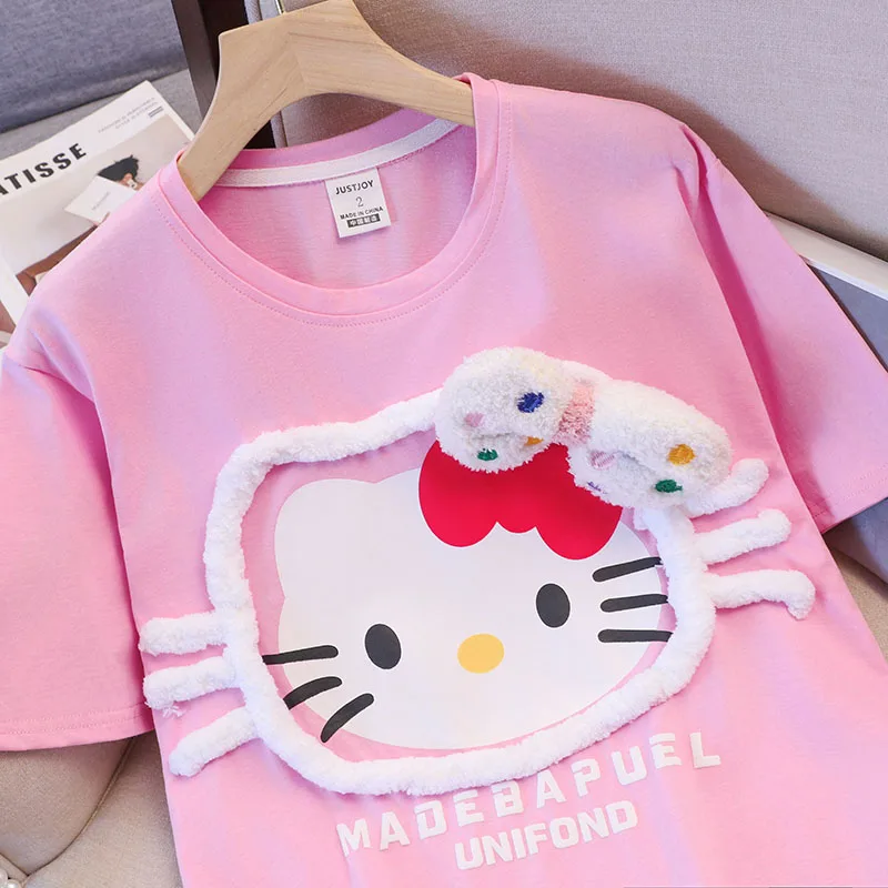 Original Hellokit Cotton T-Irt 2 Pcs 20G Pure Combed Ort Sve Loose Design College Sle Floing Upperwear-image