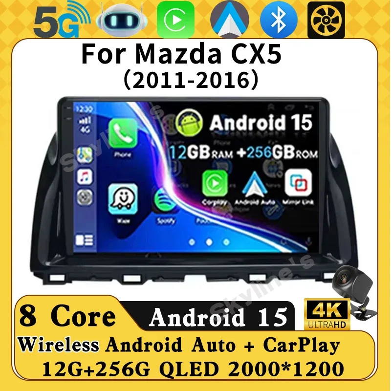

Android 15 Carplay Auto Car Radio For Mazda CX5 2011 - 2016 CX-5 CX 5 Navigation GPS Multimedia Player Stereo video DVD WIFI+4G