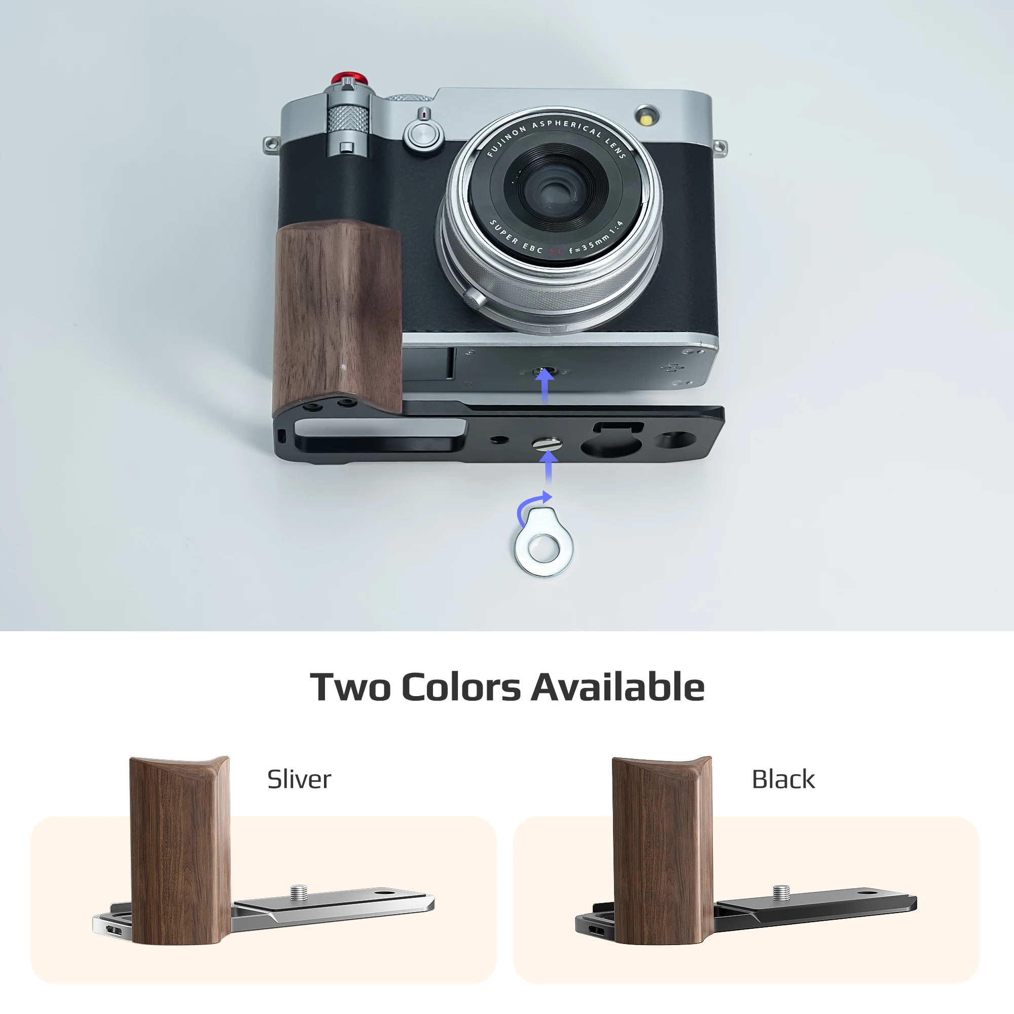 قبضة محمولة على شكل حرف L خشبية ممتازة من Freewell لكاميرا Fuji GFX100RF مع متانة الإصدار السريع من Arca-Swiss