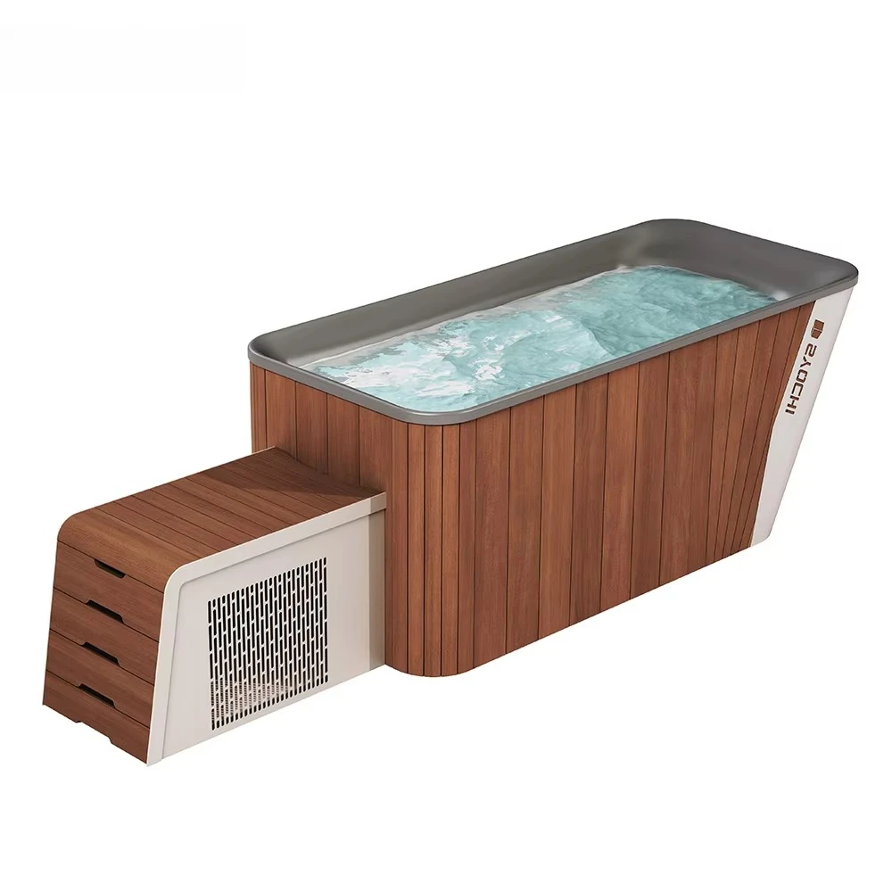 

Walnut ice bucket cold insert acrylic lining with cooler, suitable for 1 person for cold therapy recovery and health