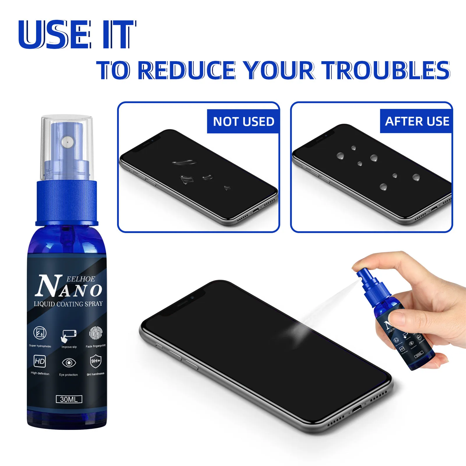 Screen Protector Spray Hydrophobic Polish Liquid Coating Protection Spray Anti-Fingerprint NanoCoating Spray for Mobile Phones