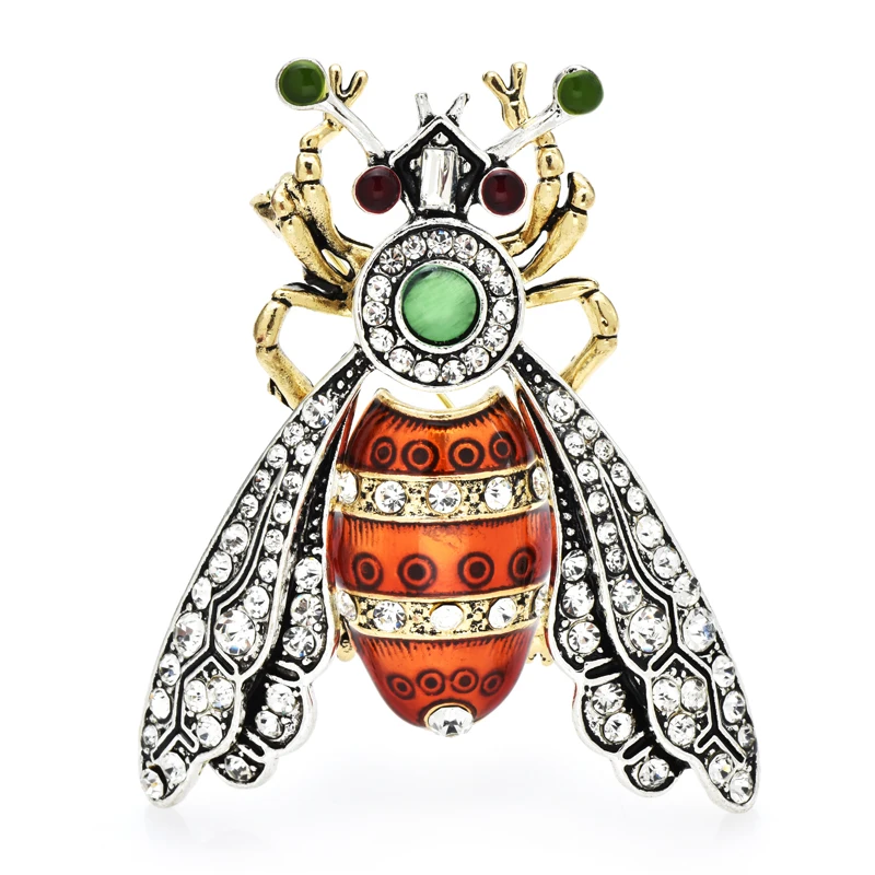 Wuli&baby Vintage Bee Brooches For Women Men Rhinestone Enamel Insects Party Casual Brooch Pin Gifts