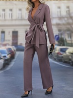 Autumn and winter women's sports jacket set long sleeved V-neck button pencil pants set two-piece suit office women's suitu