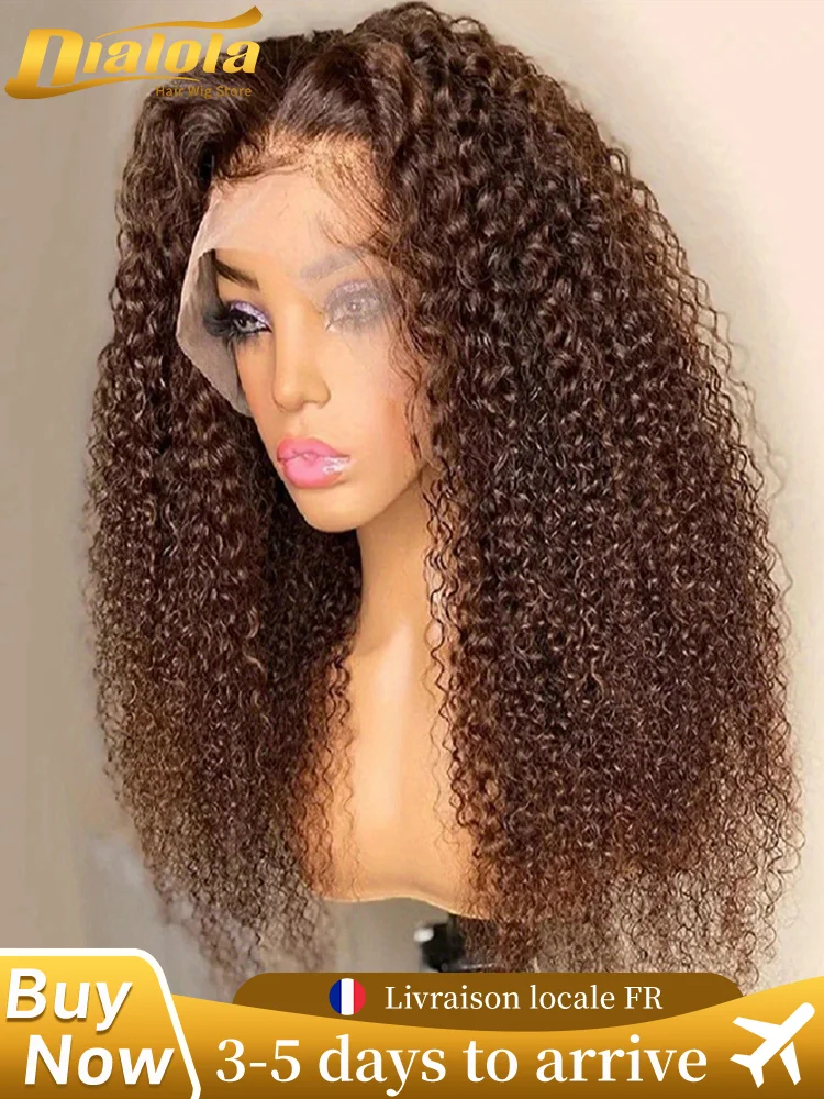 Elegante chocoladebruine krullende wave HD kant-voor-wig 13x4 13x6 watergolf HD kant-frontale pruik van mensenhaar diepe pruik 220% dichtheid - afbeelding 2