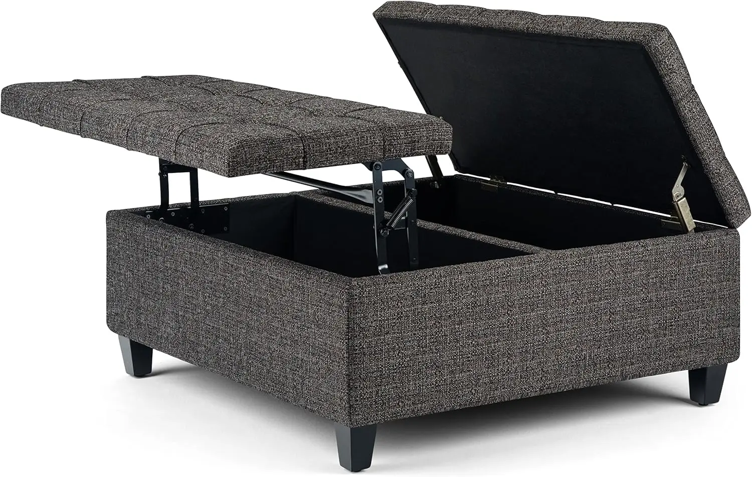 Harrison 36 inch Wide Transitional Square Coffee Table Storage Ottoman in Ebony Tweed Look Fabric, Assembled