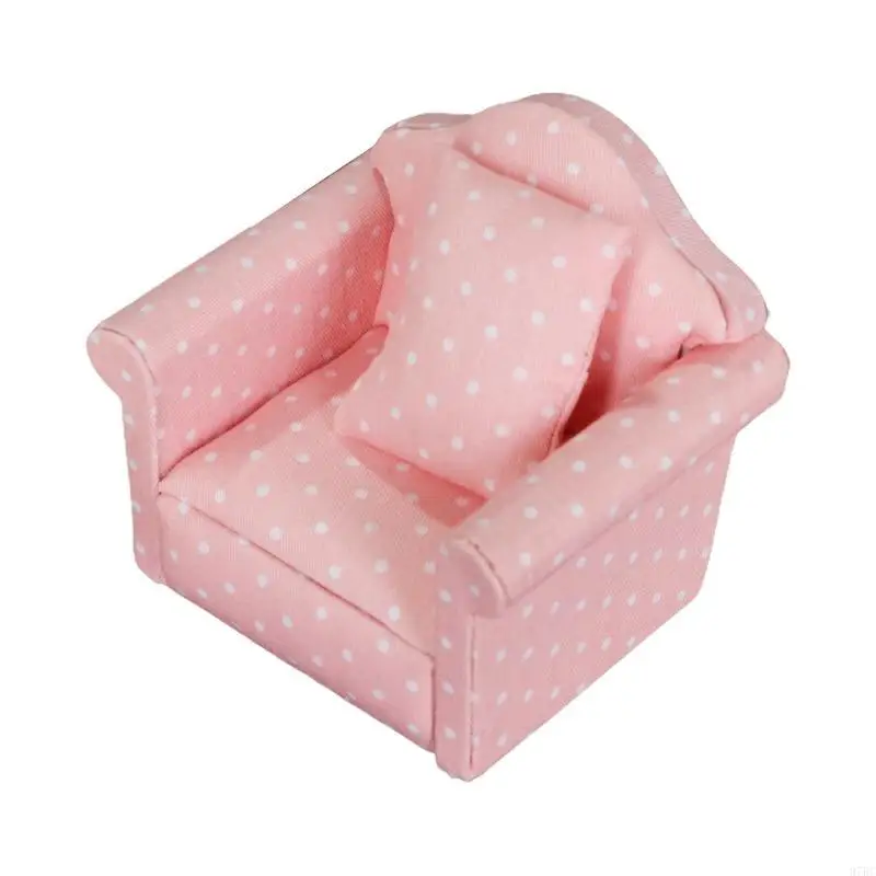 

97BC Polka Dot Pink Sofa for Play House Decor Miniature Furniture Girls Pretend Game
