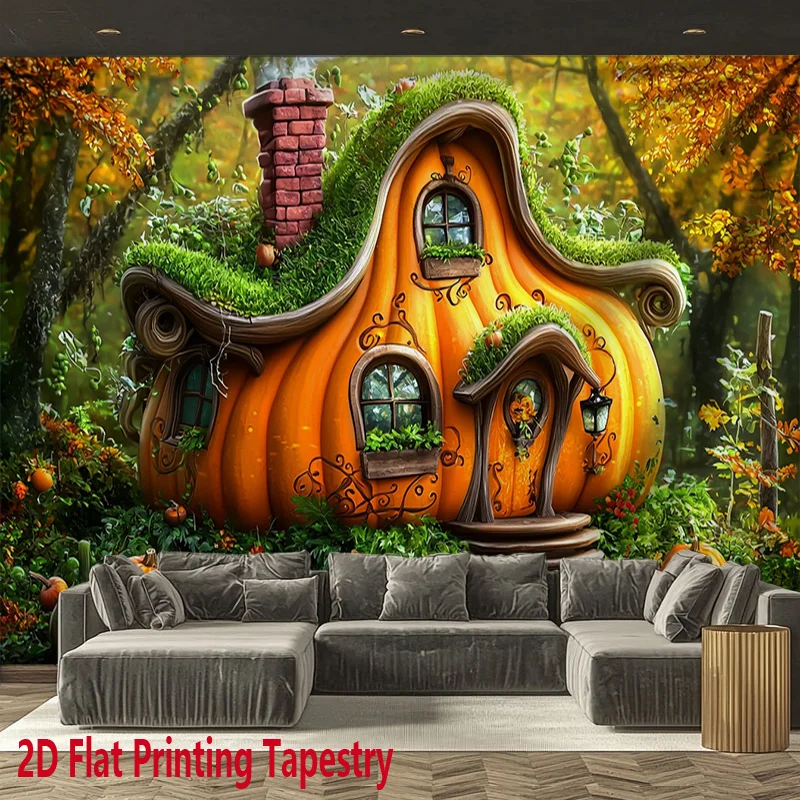 Pumpkin Cottage Pattern Digital printing polyester wall tapestry suitable for use in living rooms bedrooms offices bars party