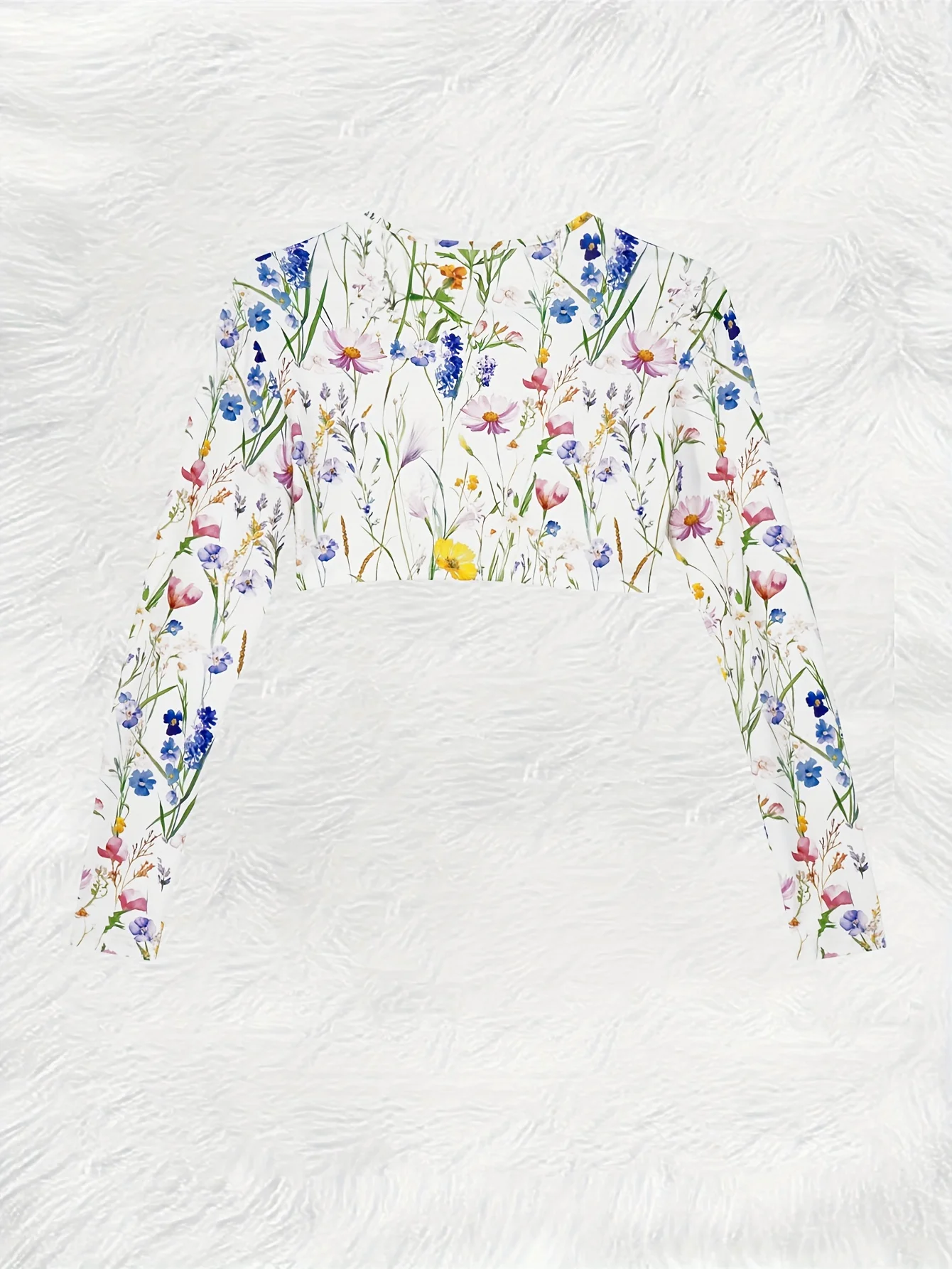 Printed Design Casual Style Colorful Wildflower Print On White Women's Cardigan