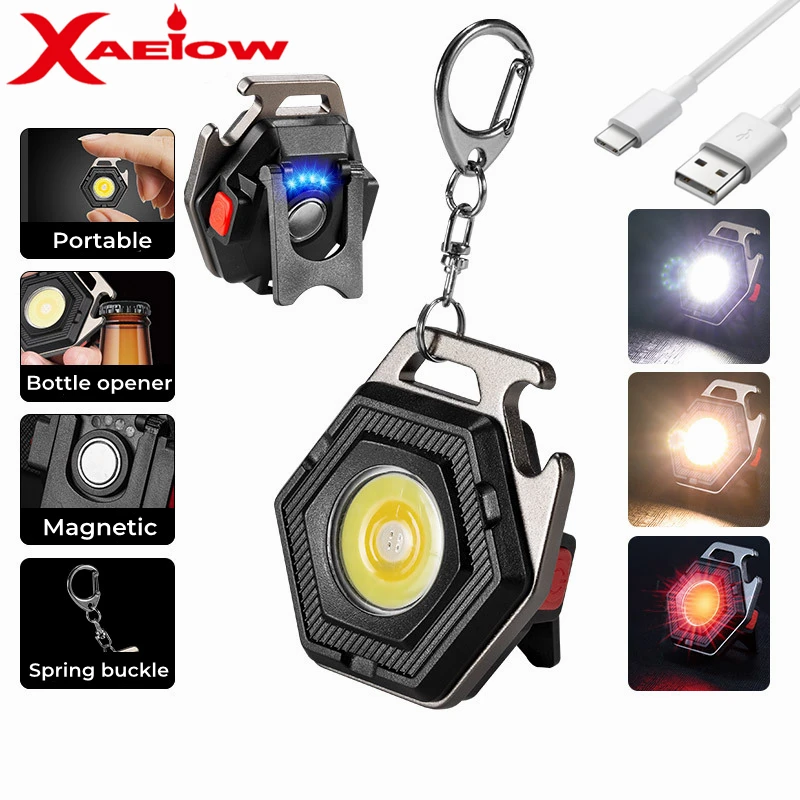 

Portable LED COB Work Light Mini Keychain Flashlight Rechargeable Power Display Strong Light Camping Lantern Bottle Opener