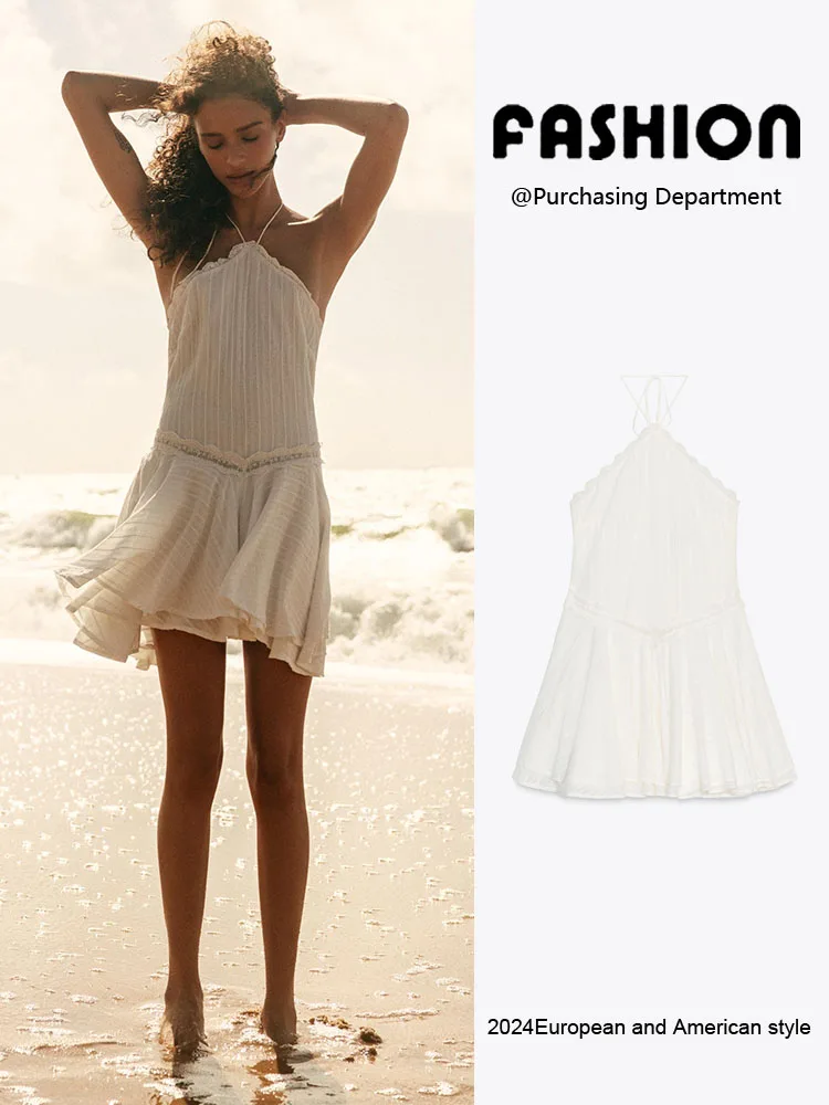 

Summer New Arrival Women's Svel Bal ort Dr Collar Hanging Ne Line Decoration ZA2025 High Waist Par Dr