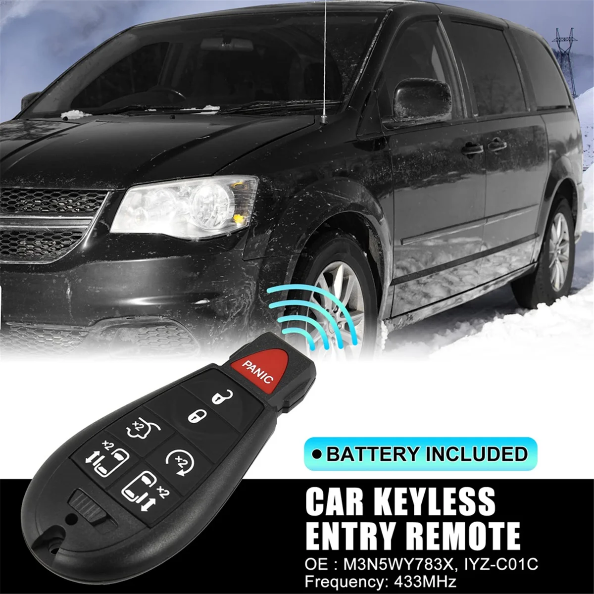 Keyless Entry Remote Car Key Fob M3N5WY783X for Dodge Grand Caravan for Chrysler Town and Country, 7 Buttons