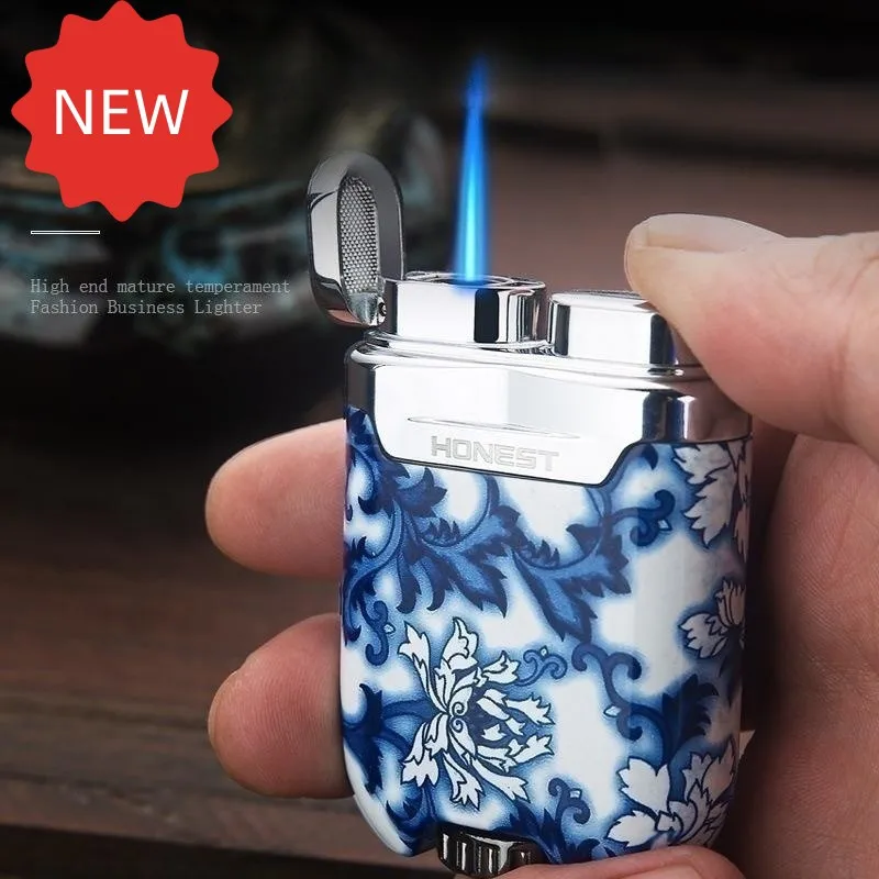 New Windproof Creative Metal Lighter Blue Flame Direct Charge Turbo Cigar Igniter Men\'s Fashion Cigarette Accessories Lighter