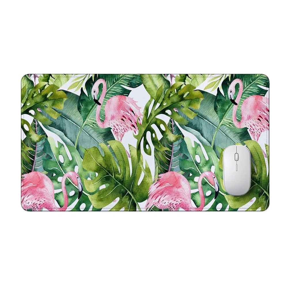 Esthetische botanische bureauonderlegger, groene bladeren, wilde bloemen, mistige bossen, groot gaming-muismat, antislip rubberen onderkant, verlengd model 260928A