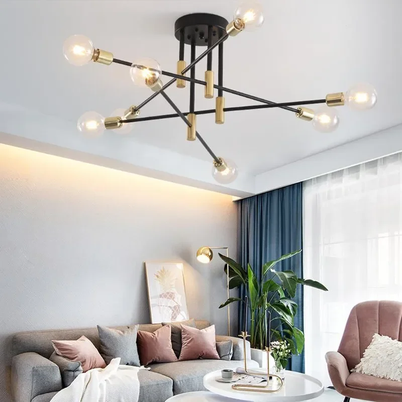 

Golden led ceiling chandelier bedroom living room indoor lighting fixtures Nordic modern E27 black